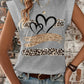 Leopard Print Heart Pattern Cap Sleeve T Shirt Casual Loose Fit Tank Top