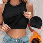 Built in Bra Crewneck Tank Top Terry Towelling Lined Sleeveless Slim Fit Layering Shirt Tops