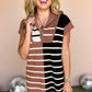 Black Stripe Color Block Quarter Zip Collar Short Sleeve Sweater Dress