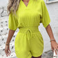 Cold Shoulder Drawstring Shirred Romper