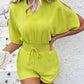 Cold Shoulder Drawstring Shirred Romper