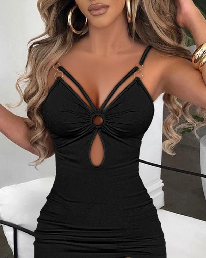 Casual Sleeveless Hollow Out Bodycon Dress Side High Slit Slim Fit Party Slip Dresses