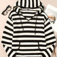 White Stripe V Neck Pocketed Drawstring Hooded Sweater