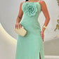 Spaghetti Strap 3D Flower Decor Sleeveless Party Dress Casual Slit Slim Fit Midi Dress
