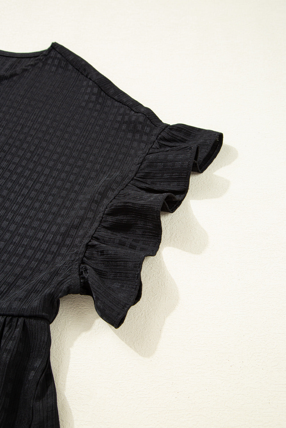 Black Textured Ruffled Sleeve Babydoll Plus Dress