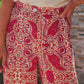 Red Paisley Printed Buttoned High Waist Straight Leg Pants