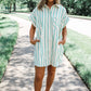 Mint Green St Patricks Striped Wide Short Sleeve Shift Mini Shirt Dress