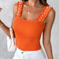 Frill Hem Pearls Decor Square Neck Knit Tank Top