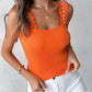 Frill Hem Pearls Decor Square Neck Knit Tank Top