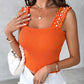 Frill Hem Pearls Decor Square Neck Knit Tank Top
