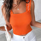 Frill Hem Pearls Decor Square Neck Knit Tank Top