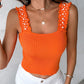 Frill Hem Pearls Decor Square Neck Knit Tank Top