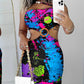 Ink Splash Print Hollow Out Maxi Dress