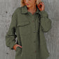 Green Retro Quilted Flap Pocket Button Shacket