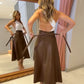 PU Leather Wrap Lace Up Casual Mid Length Skirt Work Skirt