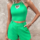 Rhinestone Hollow Heart Pattern Top & Buttoned Shorts Set