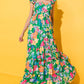 Green Floral Print Sleeveless Ruffle Tiered Maxi Dress