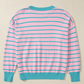 Pink Stripe Trimmed Round Neck Drop Shoulder Loose Sweater