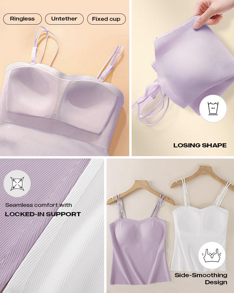 Spaghetti Strap Built in Bra Slim Fit Tank Top Sexy Back Criss Cross Workout Camisole Tops