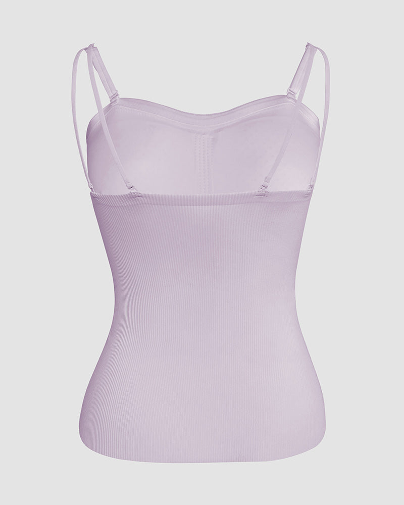 Spaghetti Strap Built in Bra Slim Fit Tank Top Sexy Back Criss Cross Workout Camisole Tops