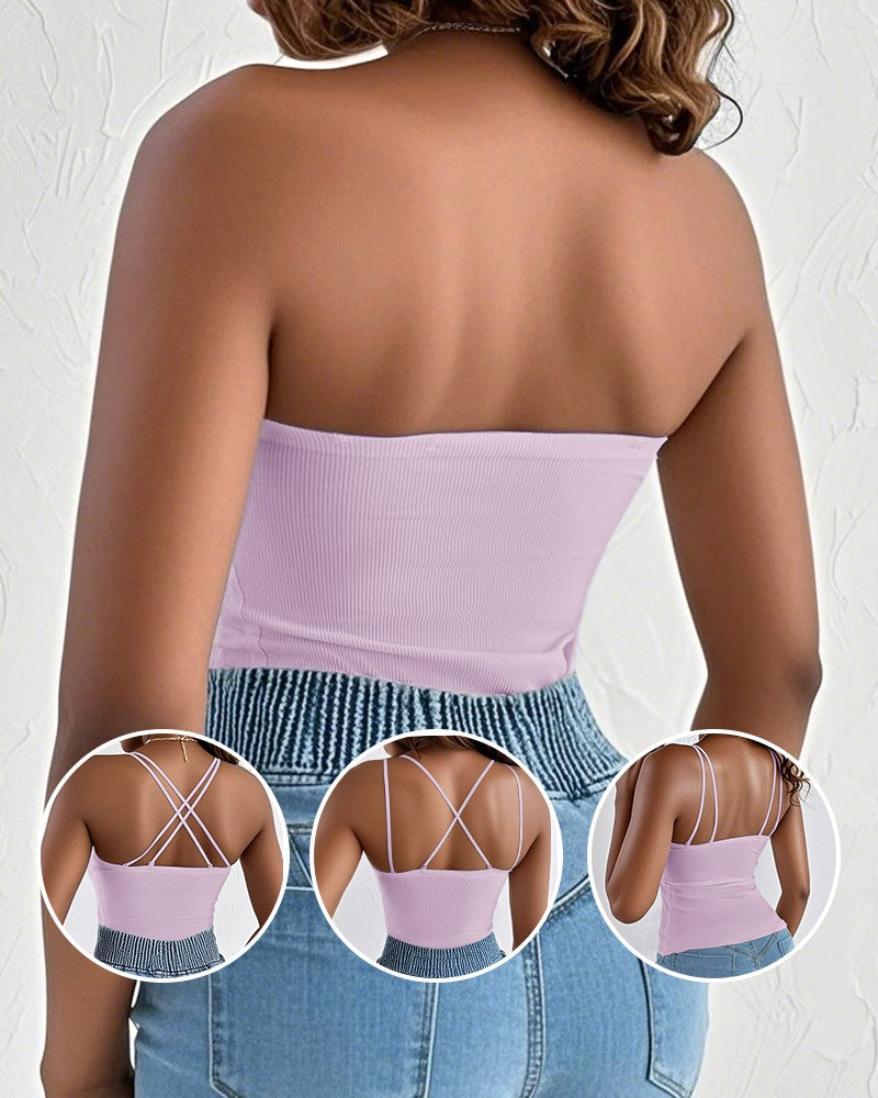 Spaghetti Strap Built in Bra Slim Fit Tank Top Sexy Back Criss Cross Workout Camisole Tops