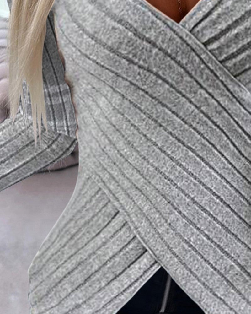 V Neck Overlap Asymmetrical Long Sleeve Top