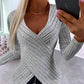 V Neck Overlap Asymmetrical Long Sleeve Top