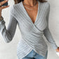 V Neck Overlap Asymmetrical Long Sleeve Top