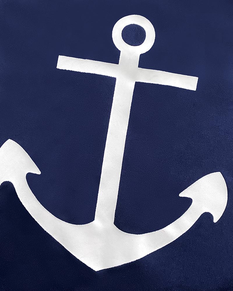 2 Pieces Outfit Anchor Print Round Neck Short Sleeve Casual Top and Striped Print Slim Fit Shorts Set