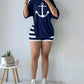 2 Pieces Outfit Anchor Print Round Neck Short Sleeve Casual Top and Striped Print Slim Fit Shorts Set
