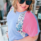 Sky Blue Leopard Print Patch Colorblock Plus Size T Shirt