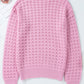 Pink Crochet Knit Drop Shoulder Sweater