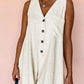 Beige Sleeveless V Neck Buttoned Front Chest Pocket Romper