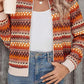 Orange Boho Striped Zip Up Long Sleeve Jacket