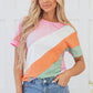 Pink Color Block Patchwork Seamed Crewneck T Shirt
