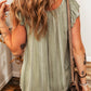 Laurel Green Stripes Ruffled Sleeve Shirred Round Neck Loose Fit Tank Top