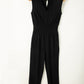 Black Shirred High Waist Sleeveless V Neck Jumpsuit