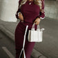2 Piece O Neck Pullover Casual Top Slit Front Skirt Set Tracksuit