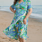 Green Leaves Print Short Sleeve Surplice Neck Ruffled Trim Plus Size Maxi Dress