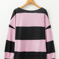 Pink Stripe Color Block Number 22 Print Game Day Loose Long Sleeve Top