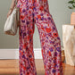 Purple Floral Wide Leg Elastic High Waist Pants