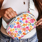 White Flower Print Buckle Wide Strap Crossbody Bag