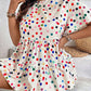 Beige Colorful Polka Dot Print Short Sleeve Ruffled Plus Size Babydoll Blouse