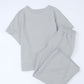 Gray Textured Loose Fit T Shirt and Drawstring Pants Set