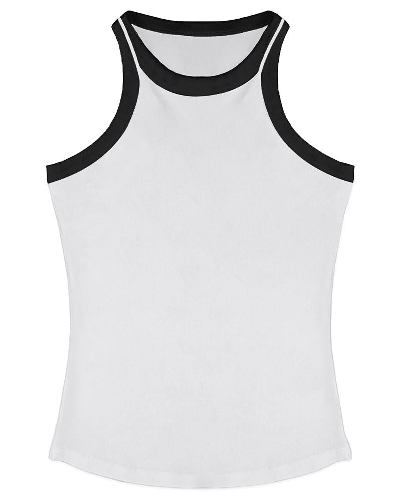 Contrast Binding Tank Tops Summer Sleeveless Basic Cami Top Shirt Slim Knit Ribbed Racerback Blouses