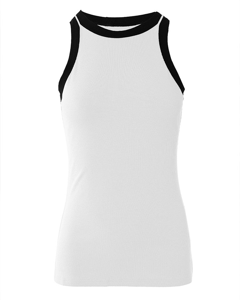 Contrast Binding Tank Tops Summer Sleeveless Basic Cami Top Shirt Slim Knit Ribbed Racerback Blouses