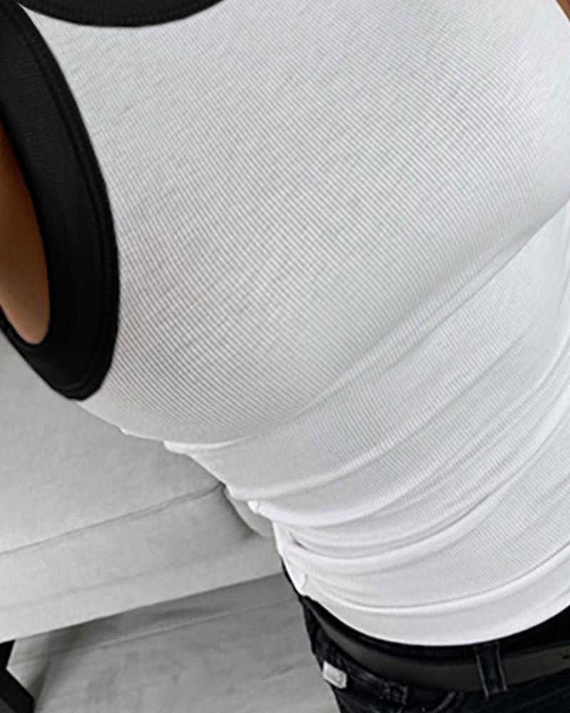 Contrast Binding Tank Tops Summer Sleeveless Basic Cami Top Shirt Slim Knit Ribbed Racerback Blouses