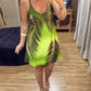 Tribal Print Plunge V Neck Spaghetti Strap Dress Casual Slim Fit Mini Dress