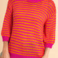 Rose Stripe 3/4 Puff Sleeve Drop Shoulder Sweater
