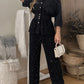 2 Pieces Glitter Stand Collar Three Quarters Sleeve Button Front Blouse and Casual Loose Fit Pants Set